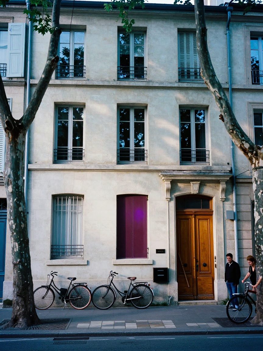 Façade d'immeuble lyonnais en pierre claire dans le quartier de la Guillotière