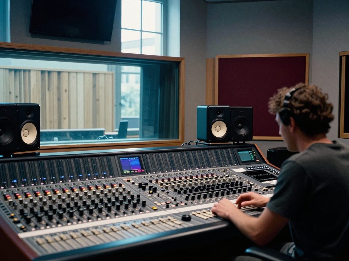 The Bertrum Nivonu control room in Lyon, mixing console with a view into the live room